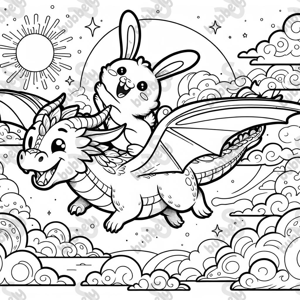 A bunny flying on a dragon