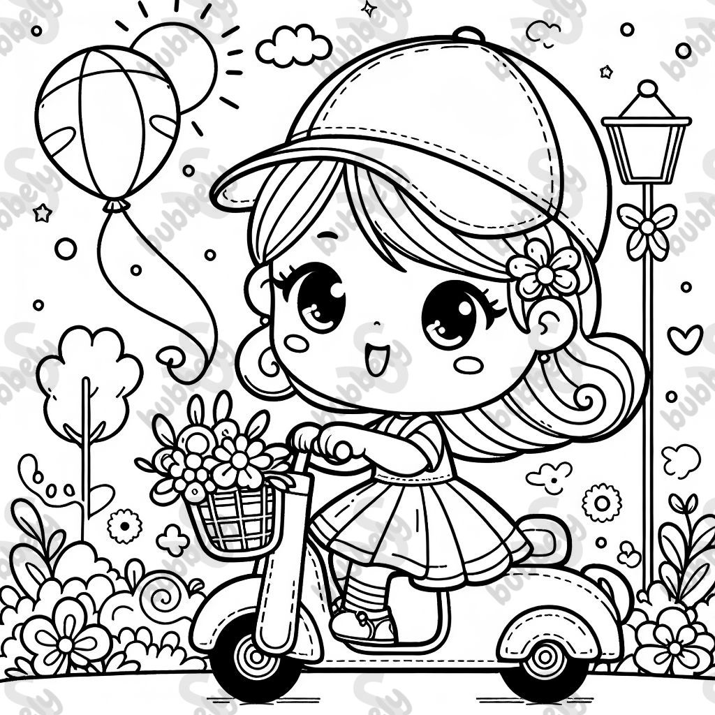 mädchen mit Cap auf dreirädrigem roller