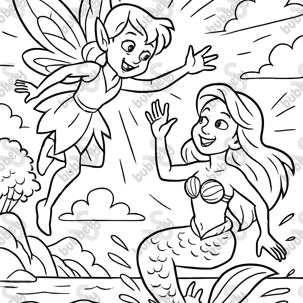 A fairy saying hello to a mermaid.