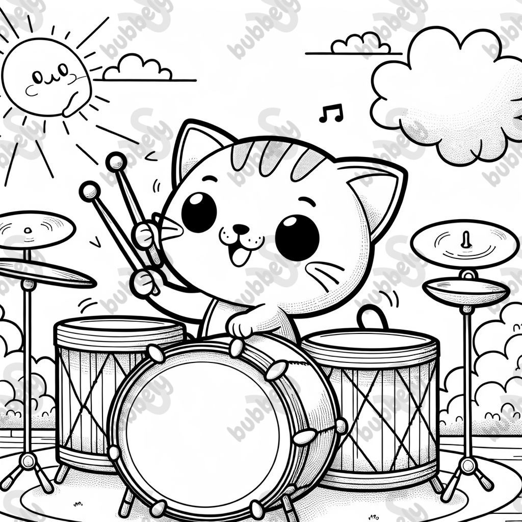 A cat playing drums