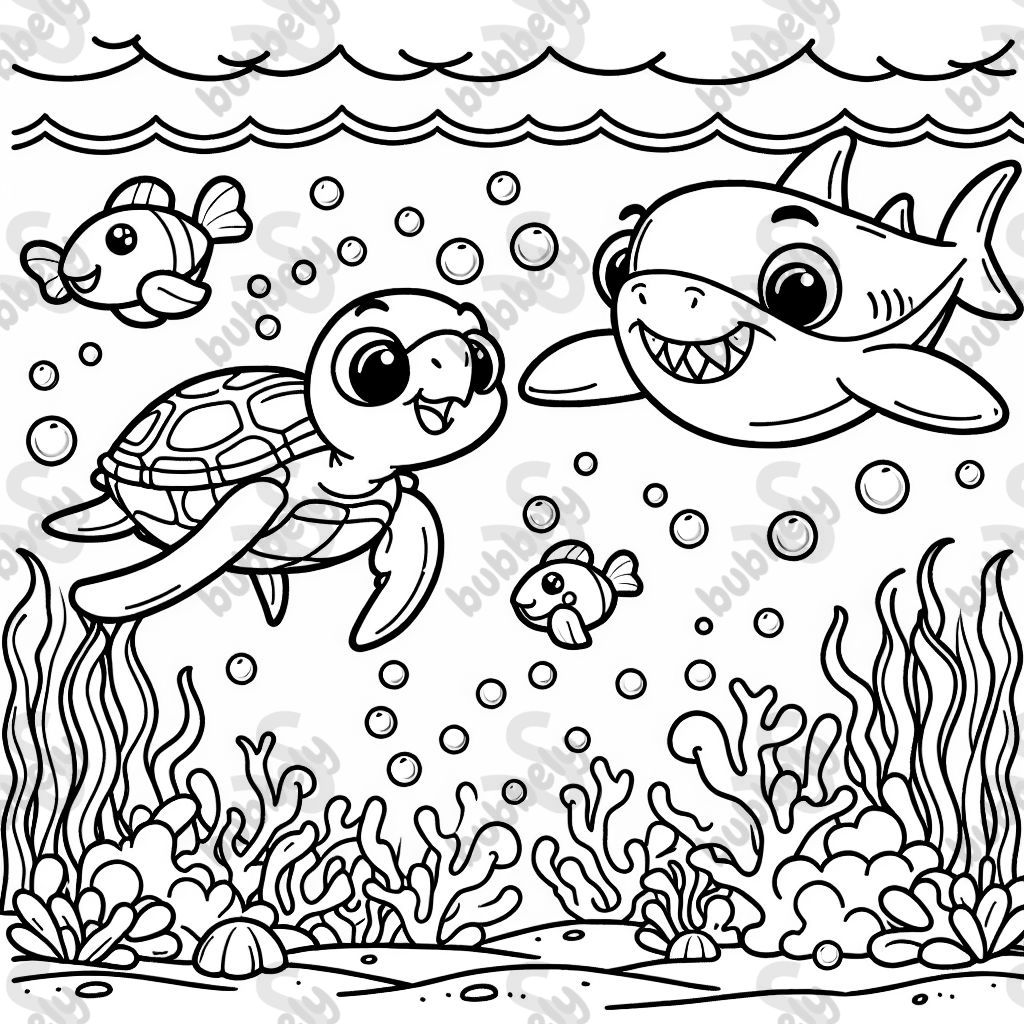 turtle swimming with a shark