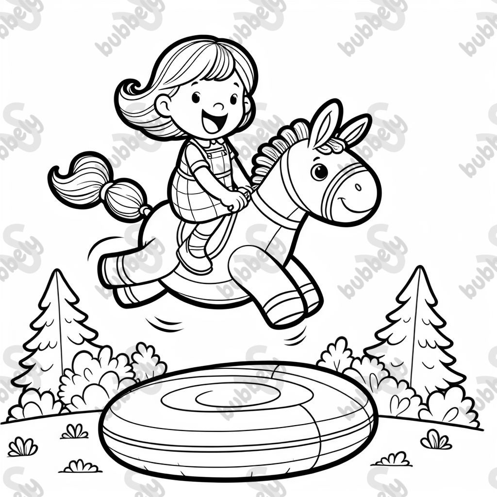 Girl riding on Rubber bouncy donkey