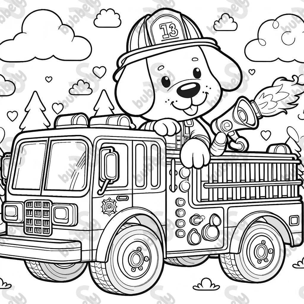 dog on a firetruck