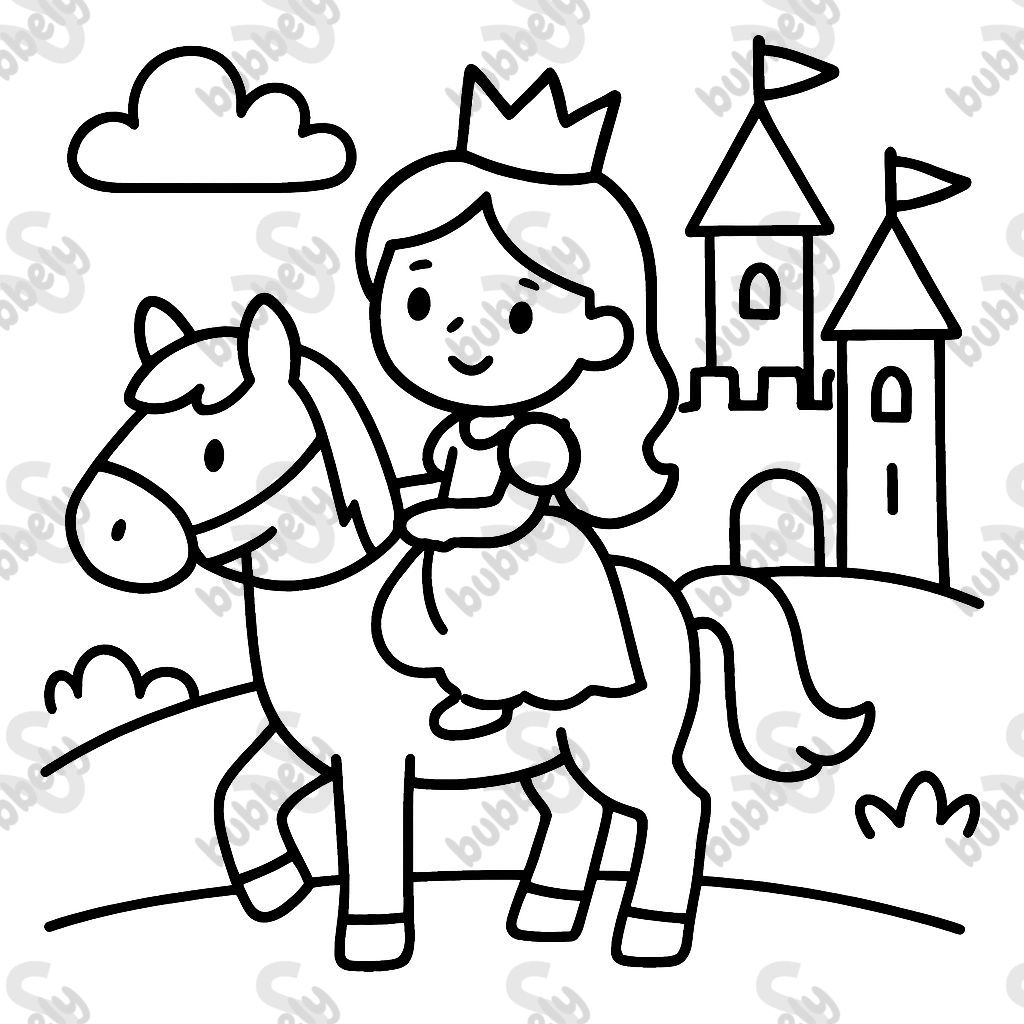 Une princesse chevauchant un cheval près d'un château Une princesse chevauchant un cheval près d'un château