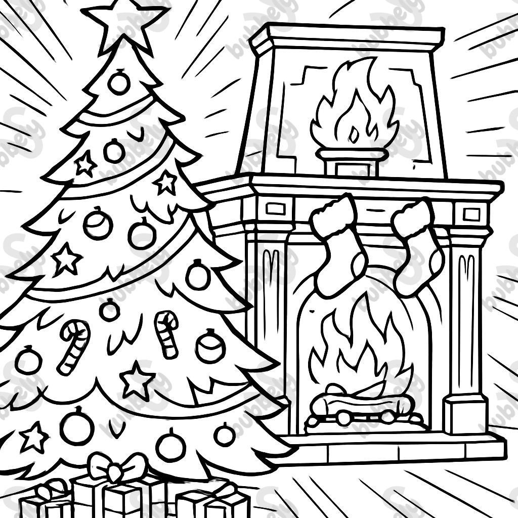 A big christmas tree beside a fancy fireplace