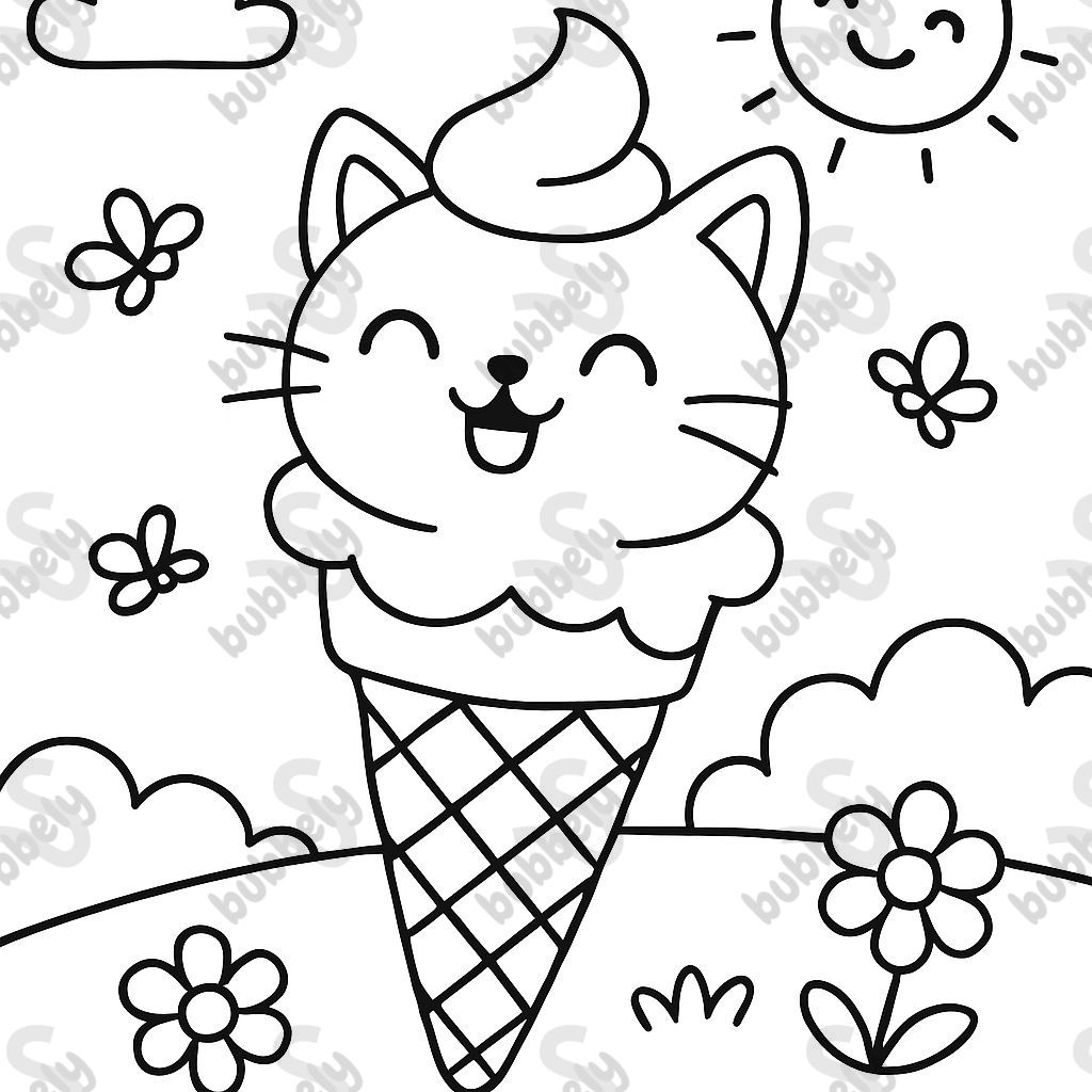 an ice cream cone, where the ice cream looks like a kitty