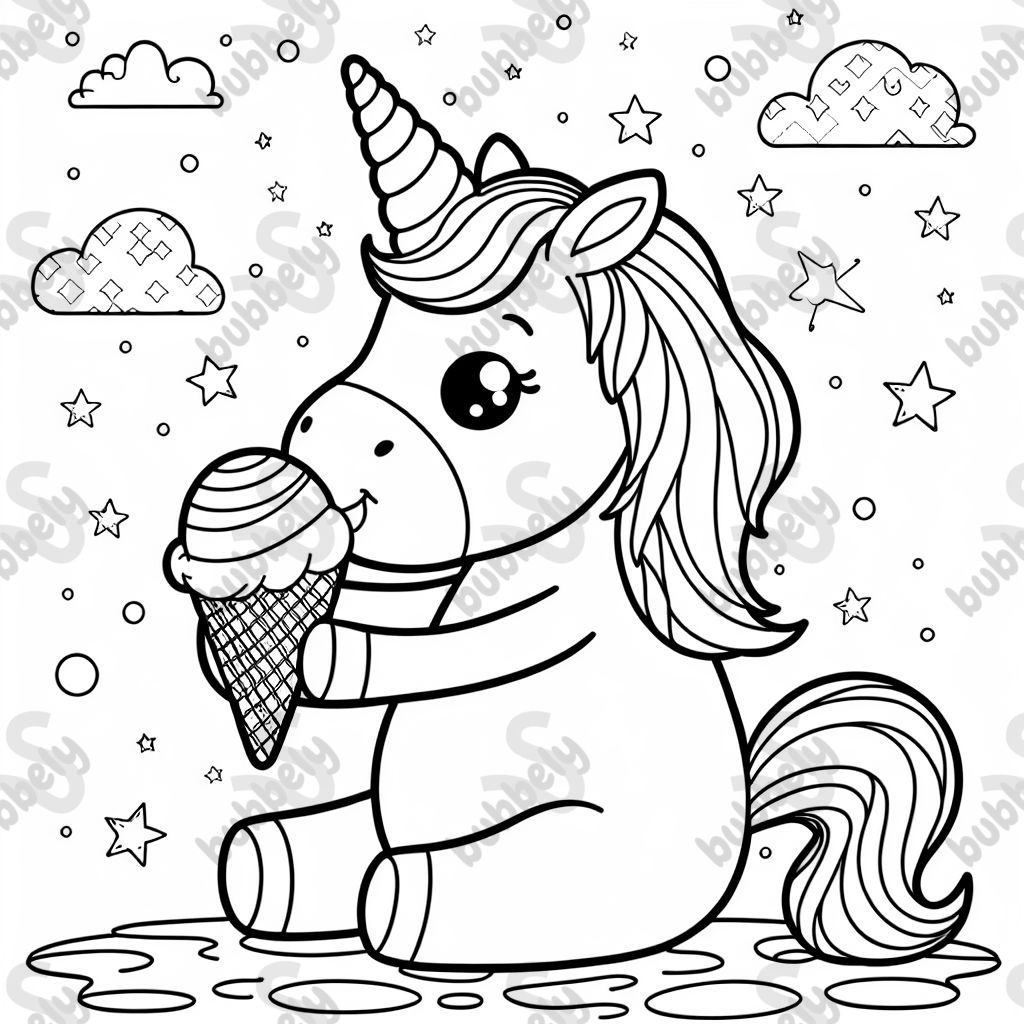 A unicorn eating an ice cream.