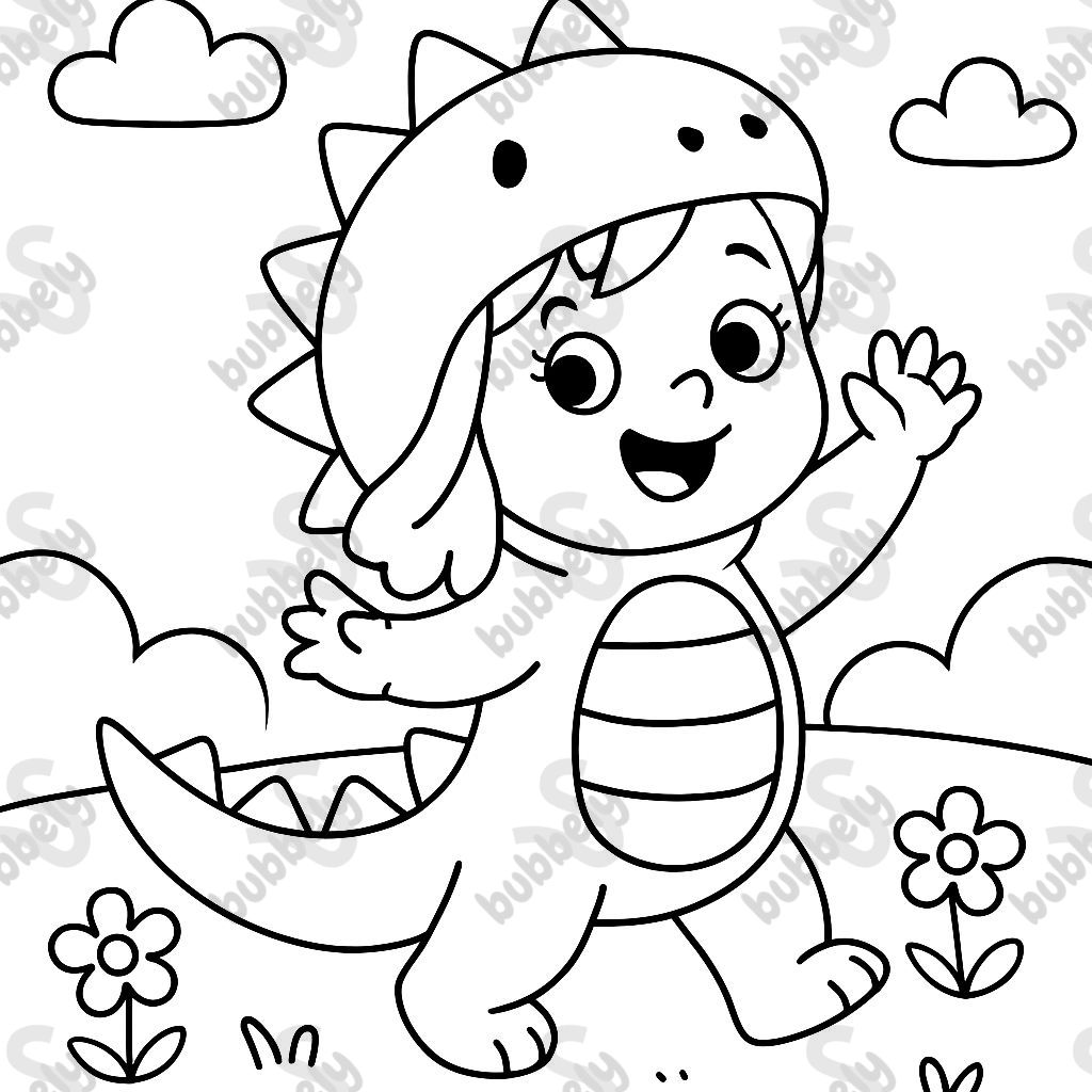 5 year old girl dressed as dinosaur