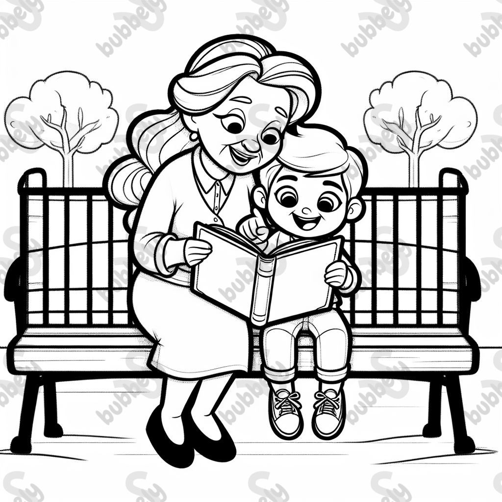 Grandma and little boy reading a book
