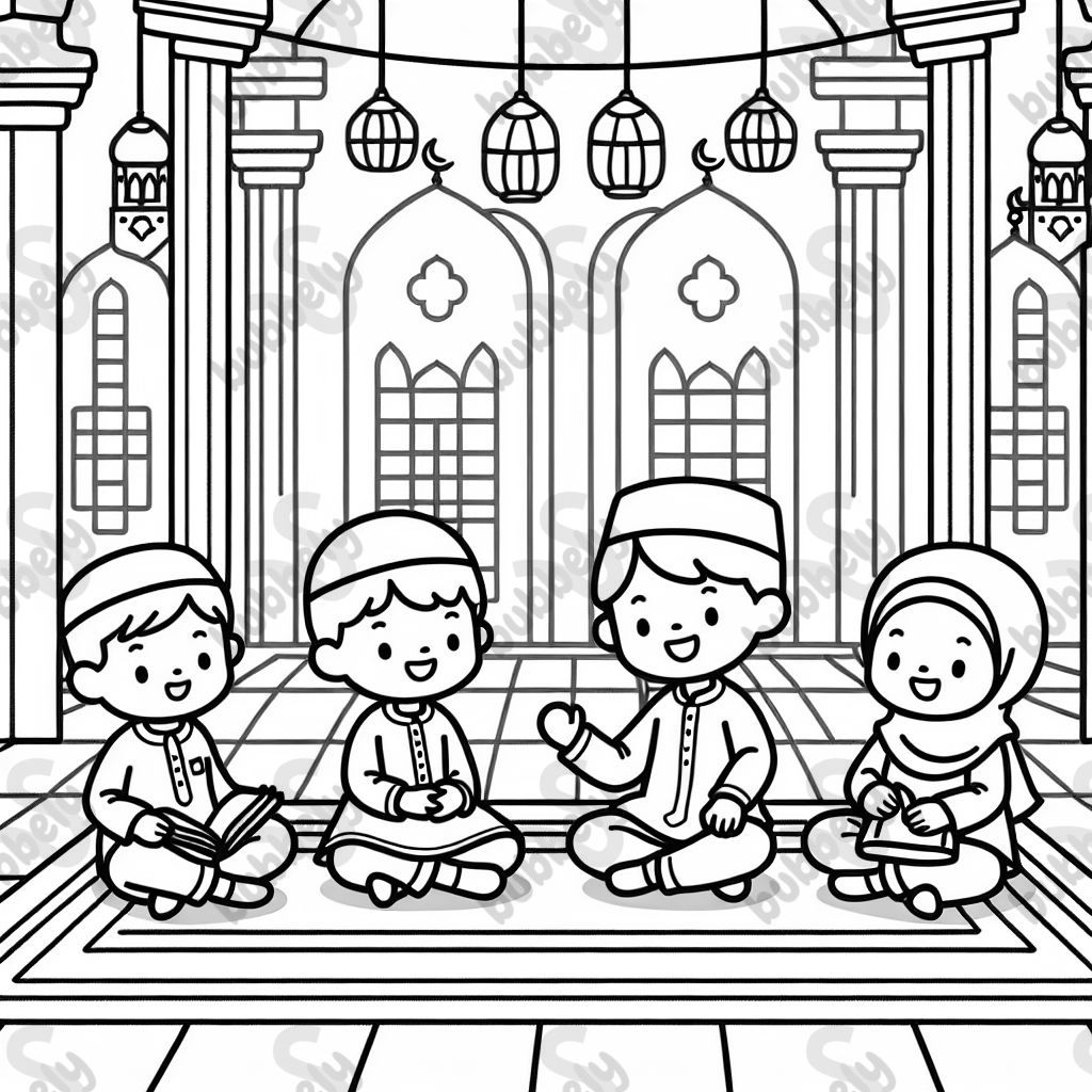 Young muslim kids in a mosque