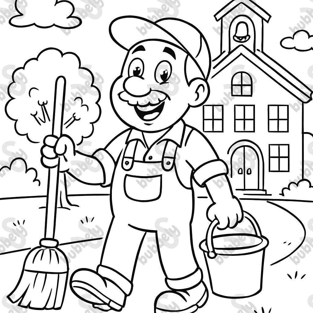 Janitor in front of his school