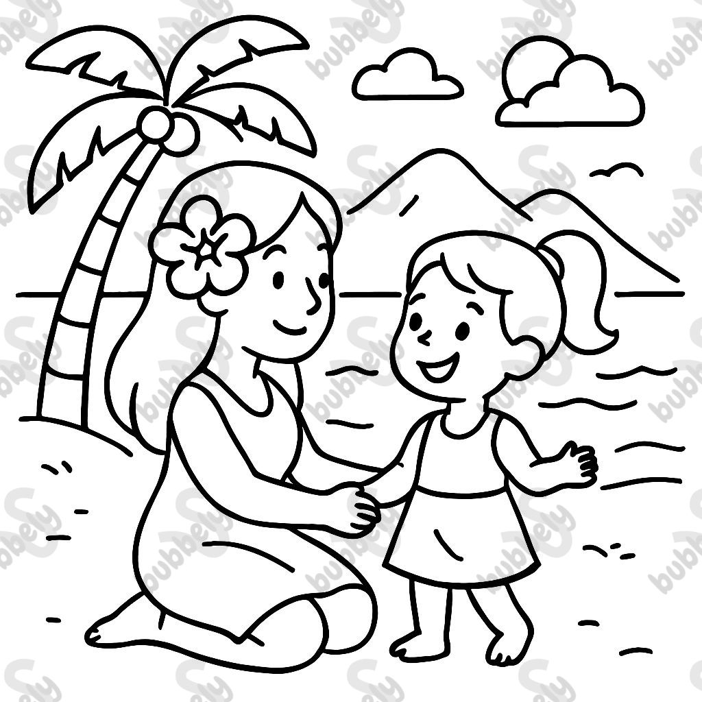 Mom and daughter on Hawaii beach