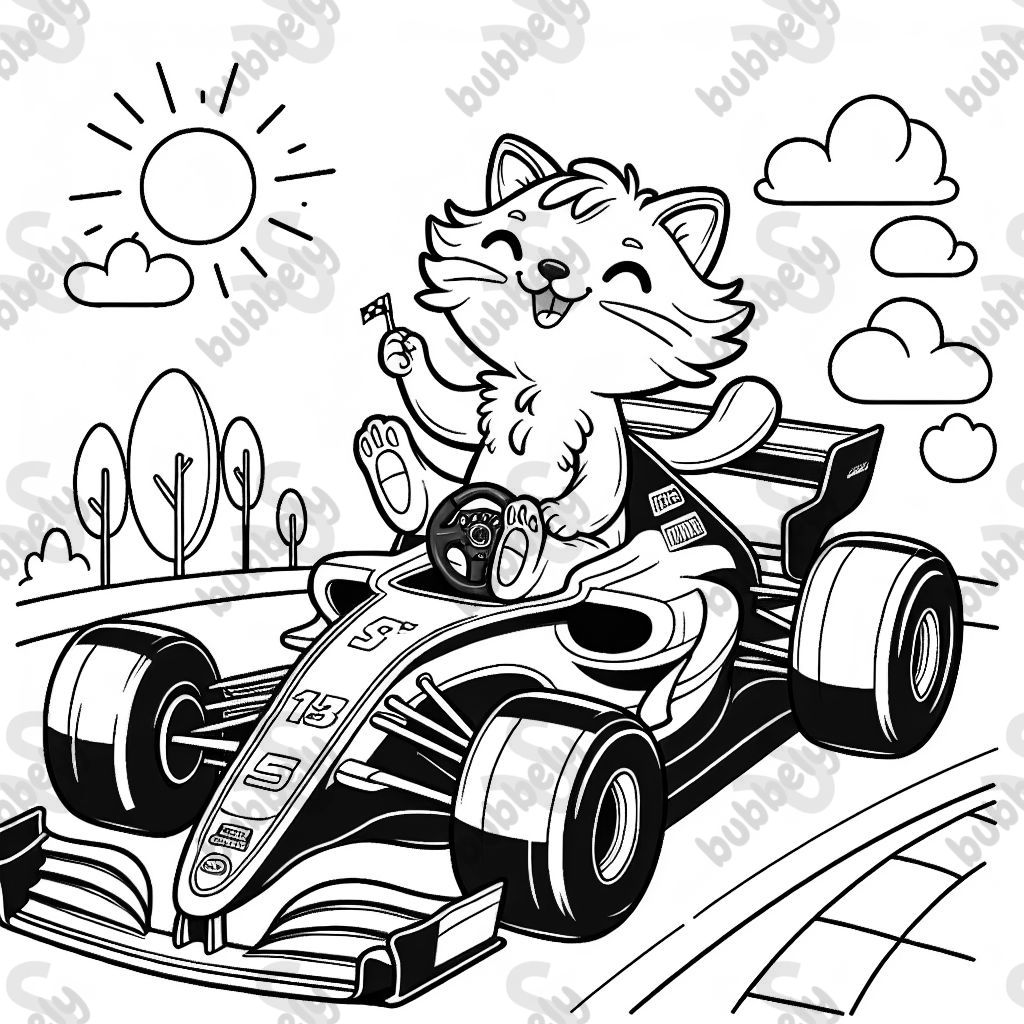 A cat in a formula one car