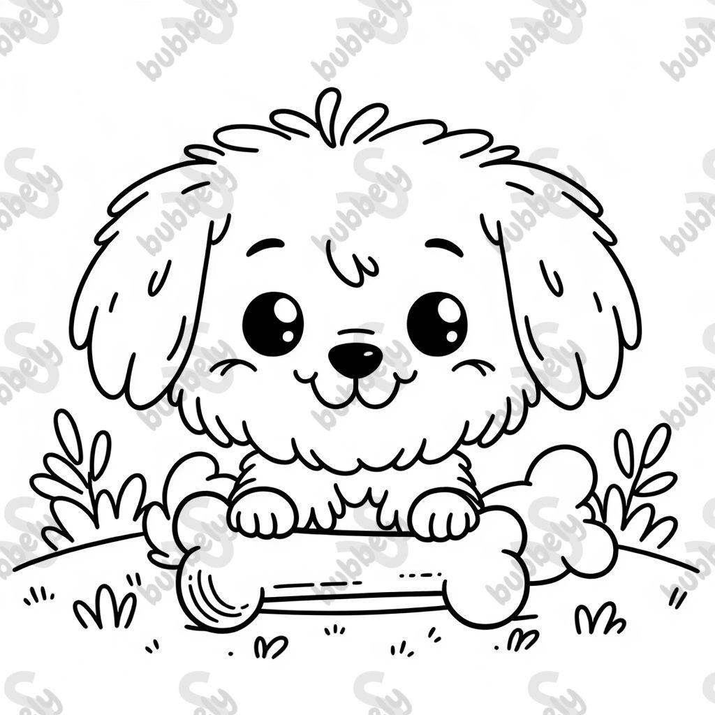 Chien moelleux avec un os