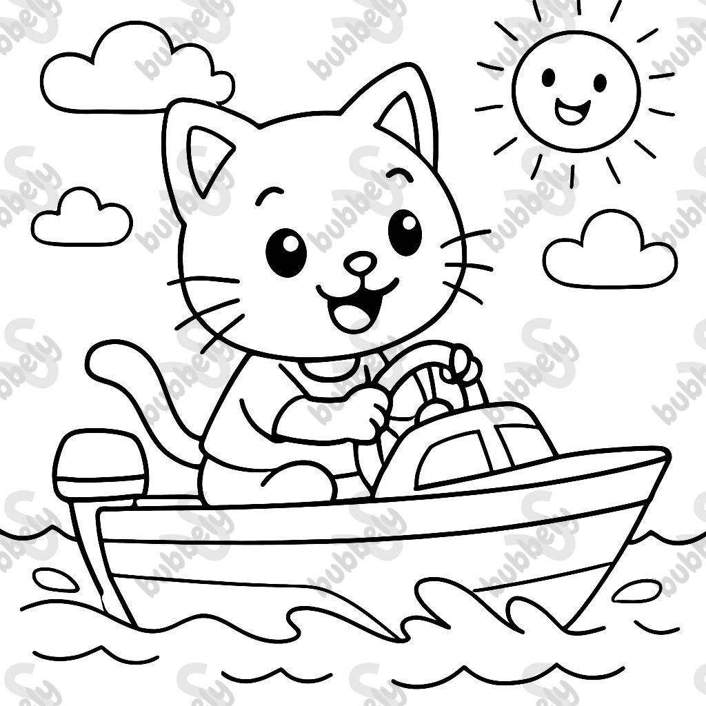 a kitty driving a boat