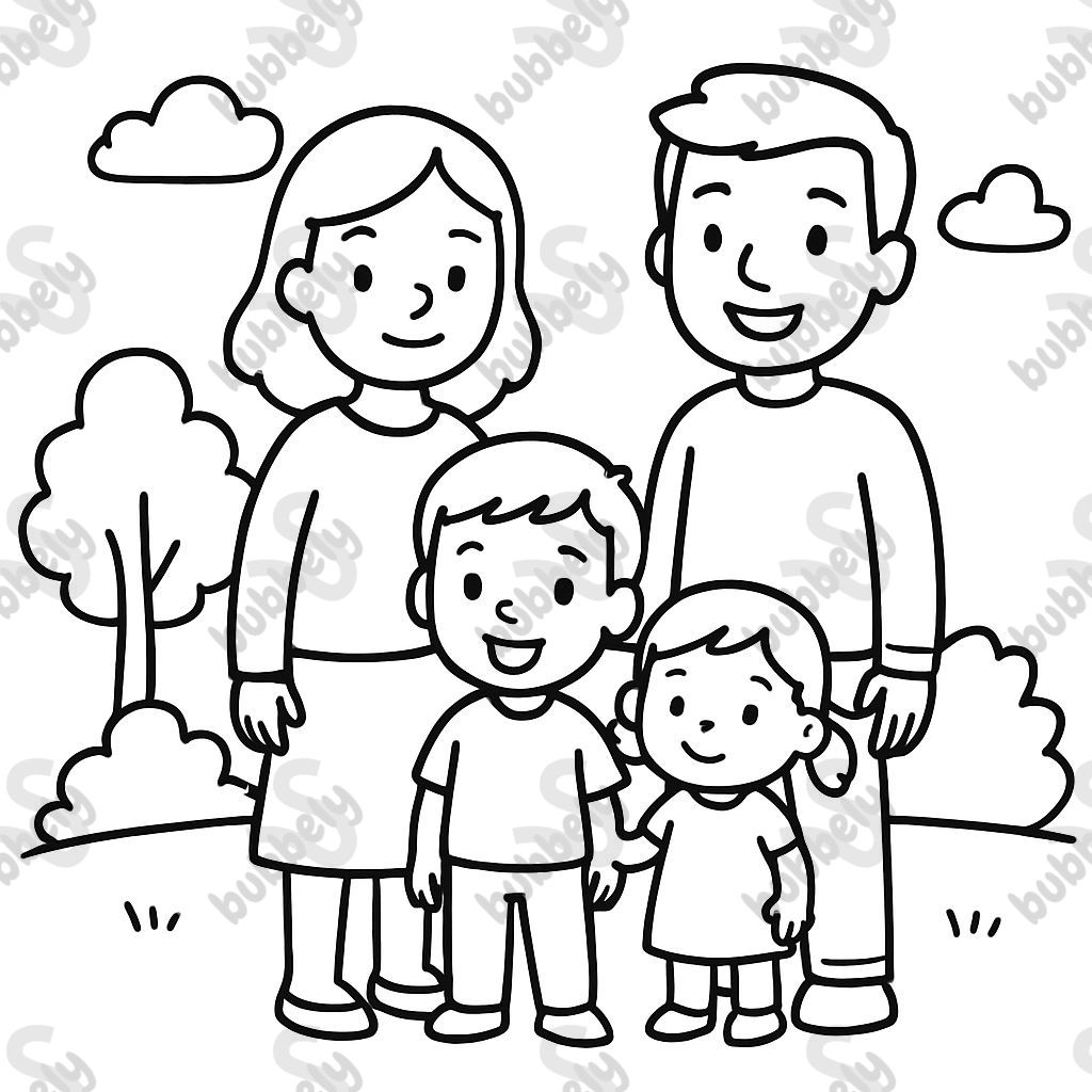 A family standing with a mom, a dad, a 4 year old boy and a 2 year old little girl.