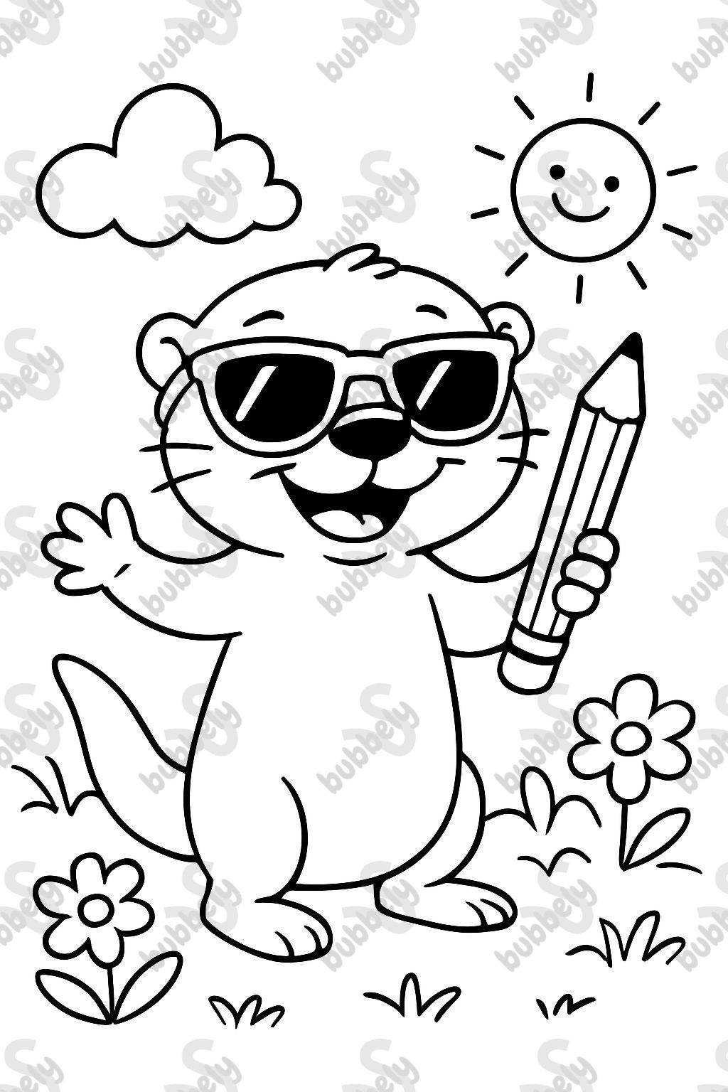 loutre avec un stylo et des lunettes de soleil
