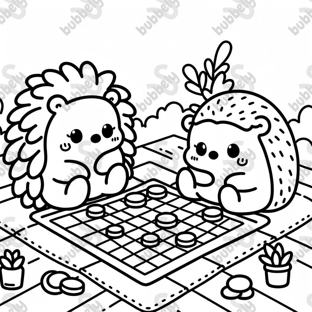 a cute hedgehog named choggy playing checkers with another cute hedgehob named wilbur