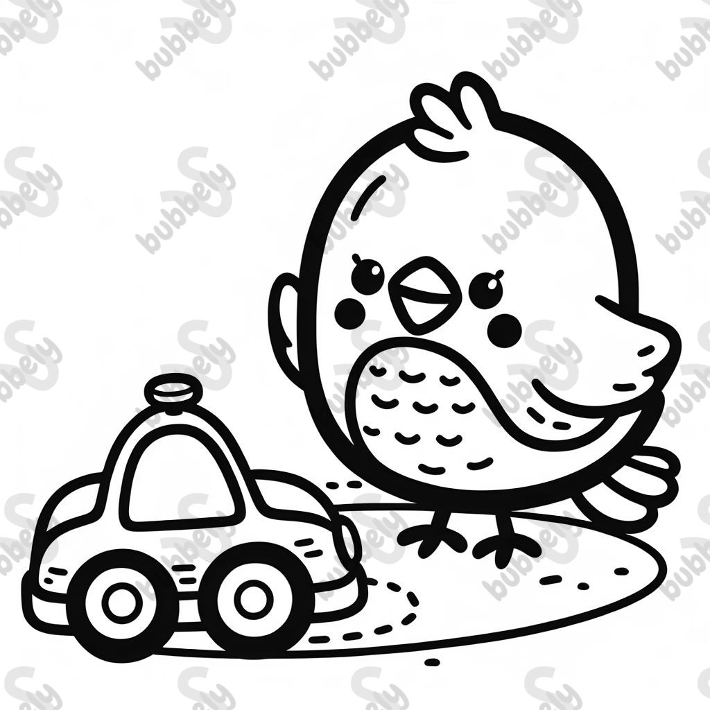 bird with a toy car