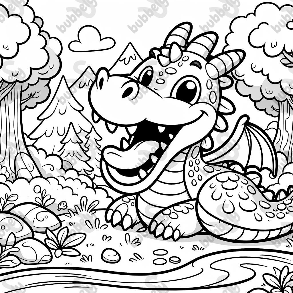 Ein Drache im Wald mit offenem Maul