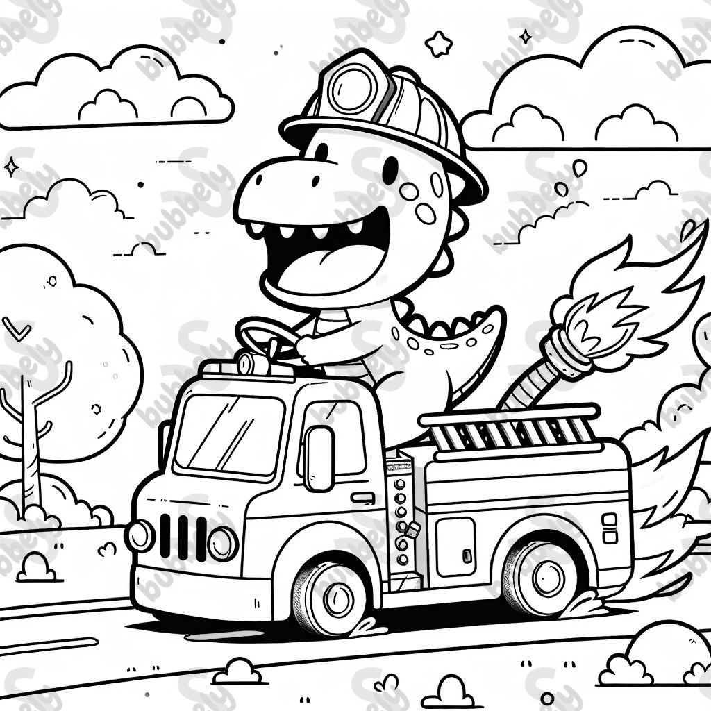 Einen dino in einem Feuerwehrauto 