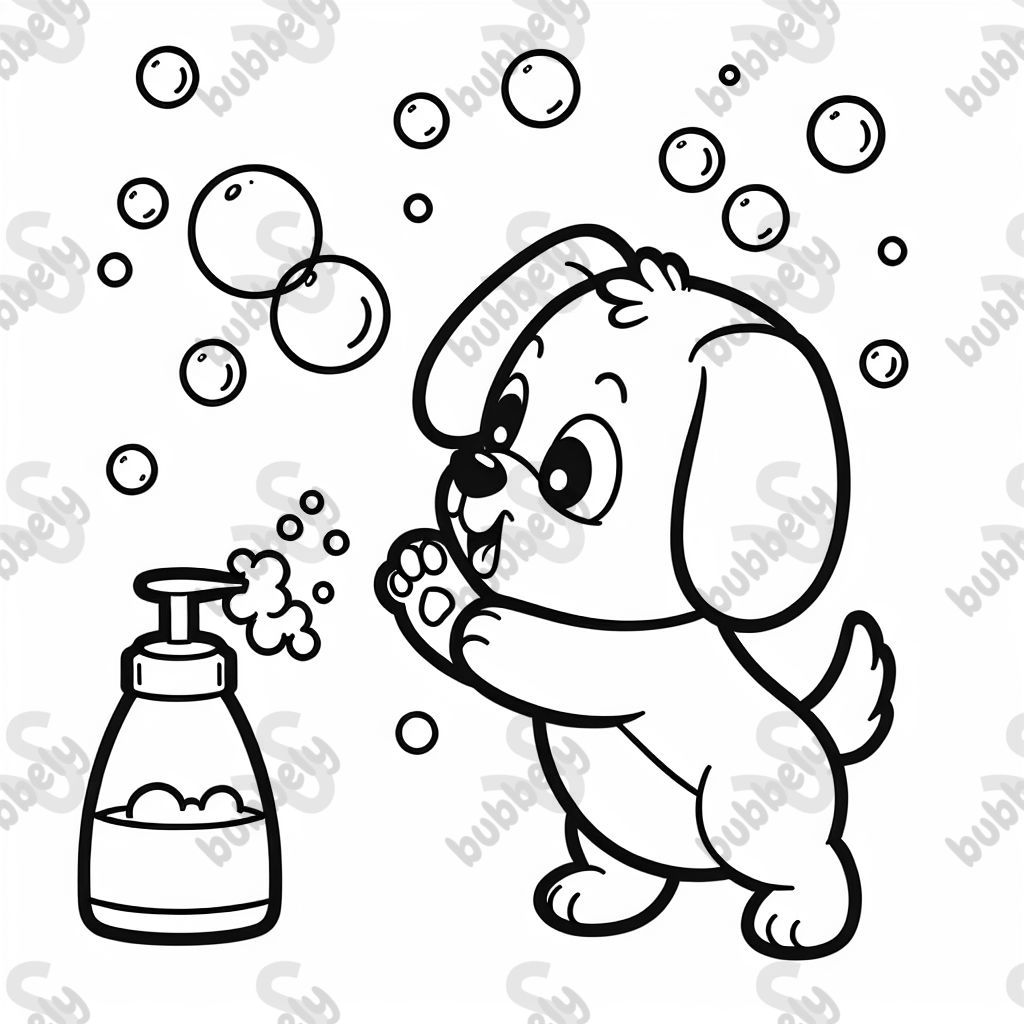 a dog with floppy ears snapping at soap bubbles