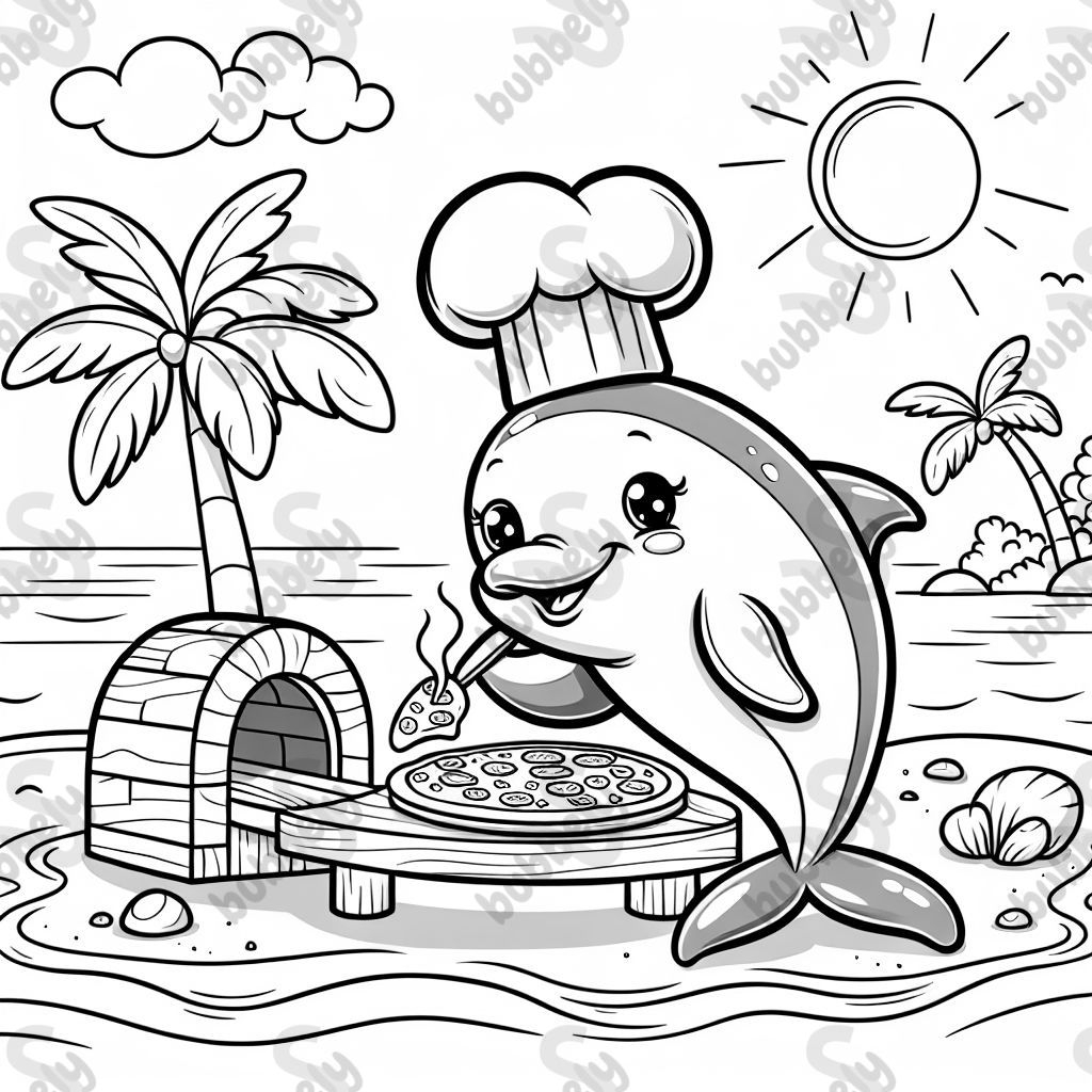 einen Delfin, der Pizza backt