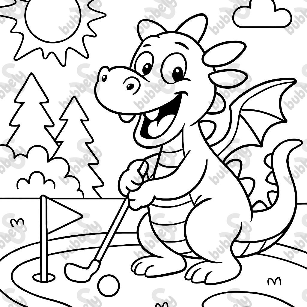 a dragon playing mini golf