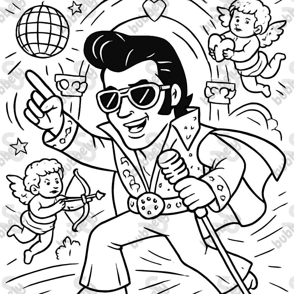 Elvis à un mariage à Vegas avec des boules à facettes et des chérubins