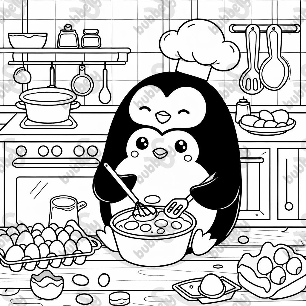 Einen Pinguin beim kochen