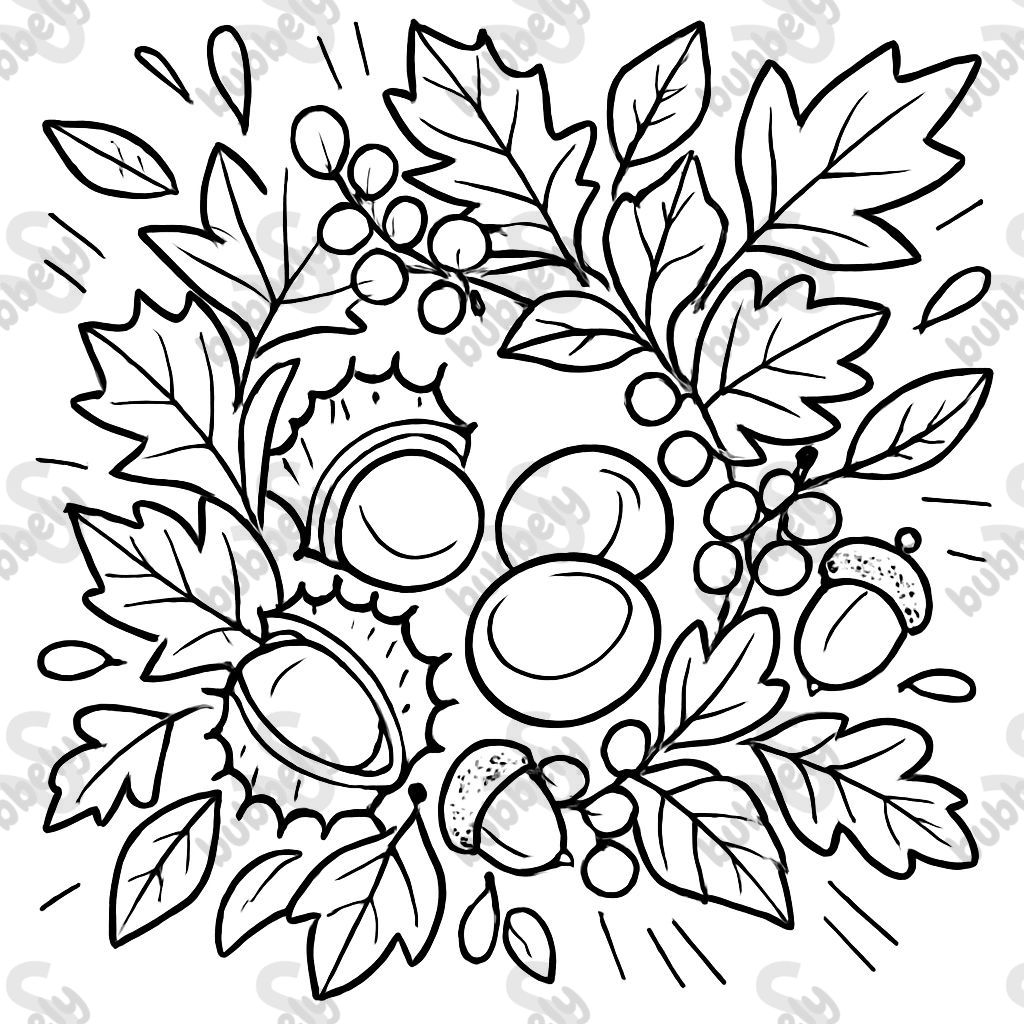 A fall wreath with chestnuts, leaves, and other autumn accents