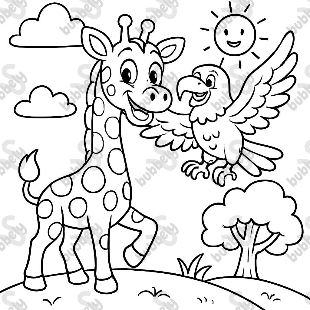 Giraffe and eagle friends