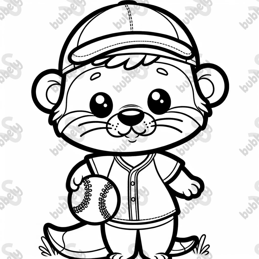 an otter baseball player with baseball hat