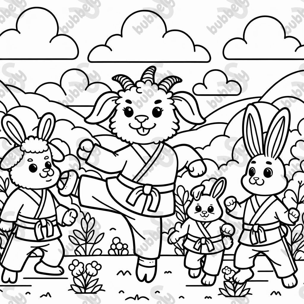 Goats and bunnies doing karate 
