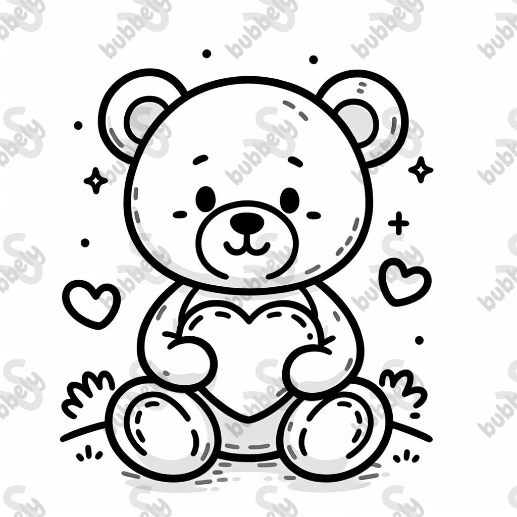 Un adorable ours en peluche avec un cœur, parfait pour colorier pour les enfants. Un adorable ours en peluche avec un cœur, parfait pour colorier pour les enfants.