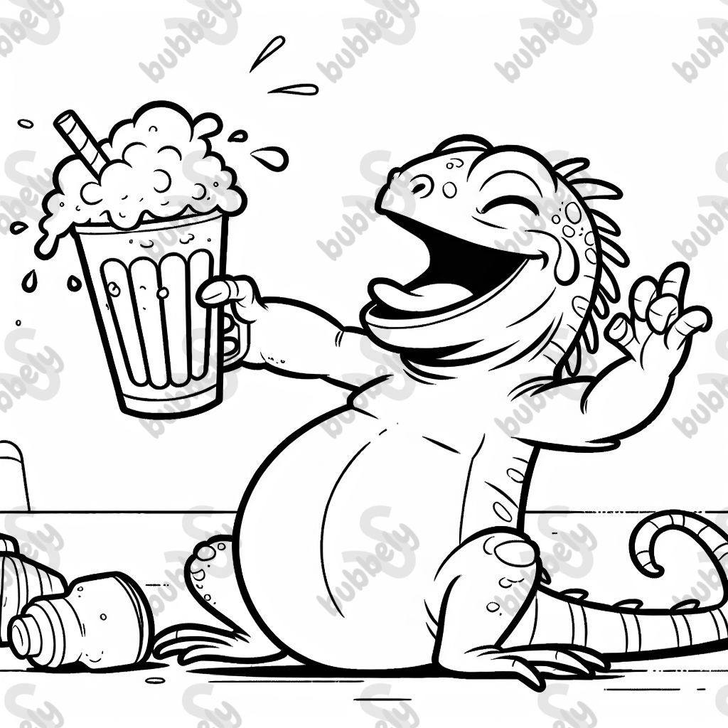 Iguana drinking a root beer float