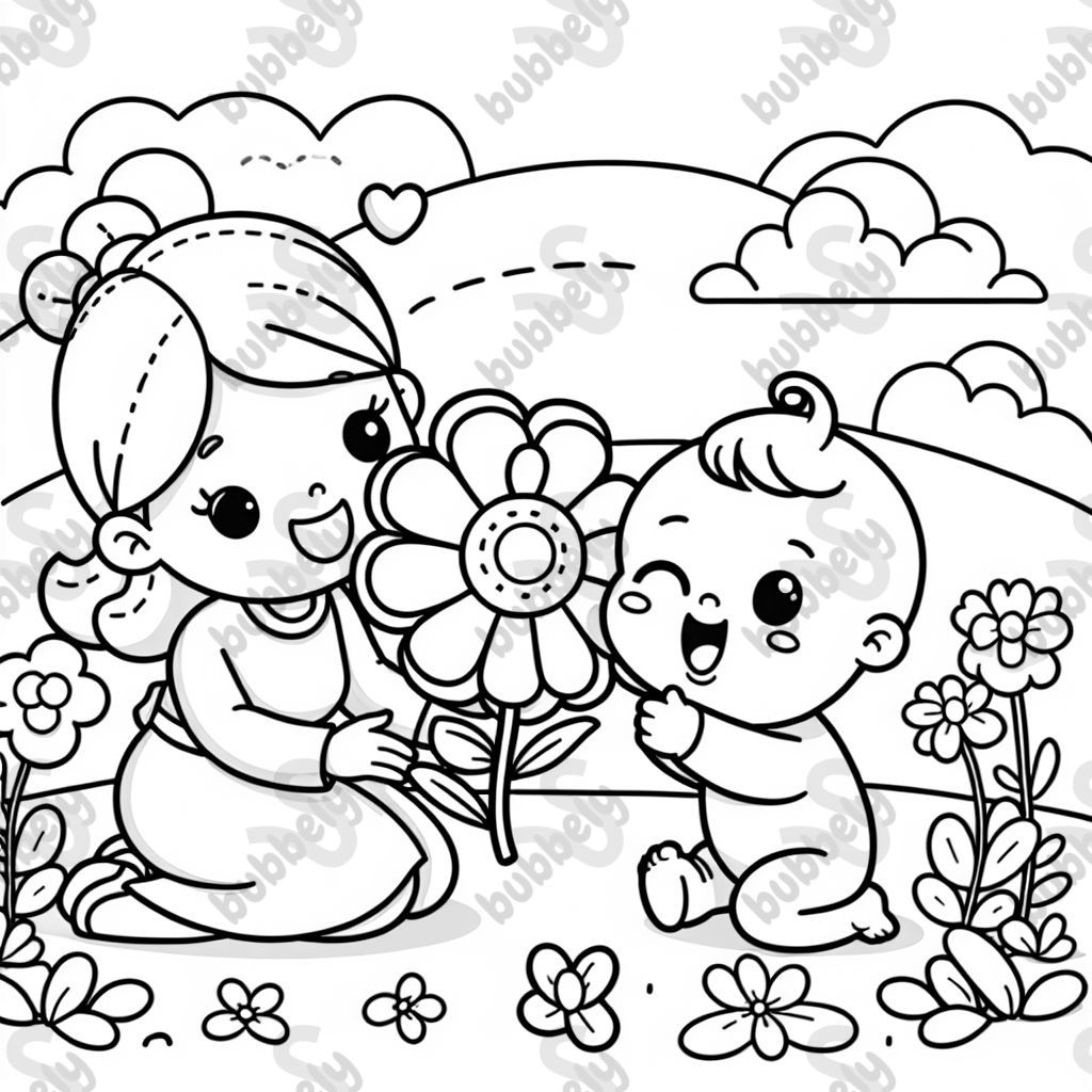 ein Baby das Mama eine große Blume gibt