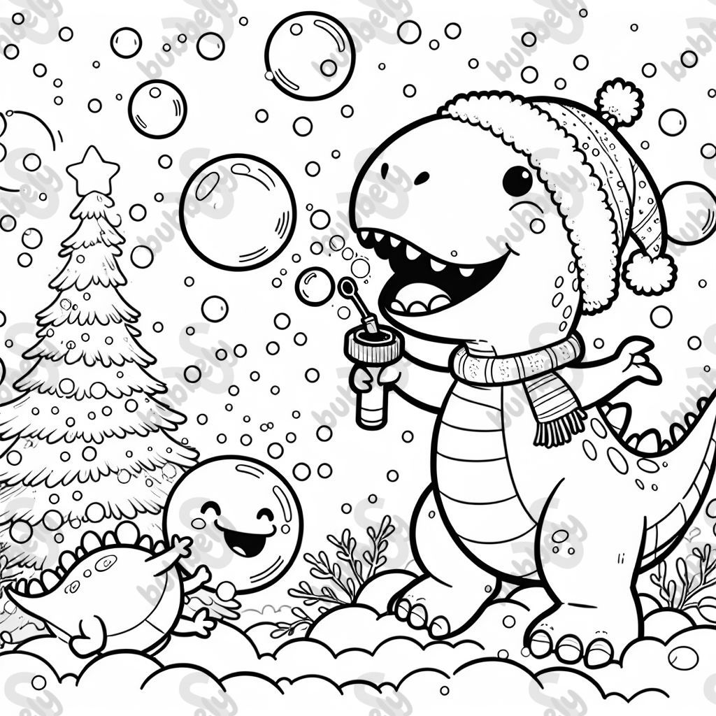 a dinosaur blowing bubbles