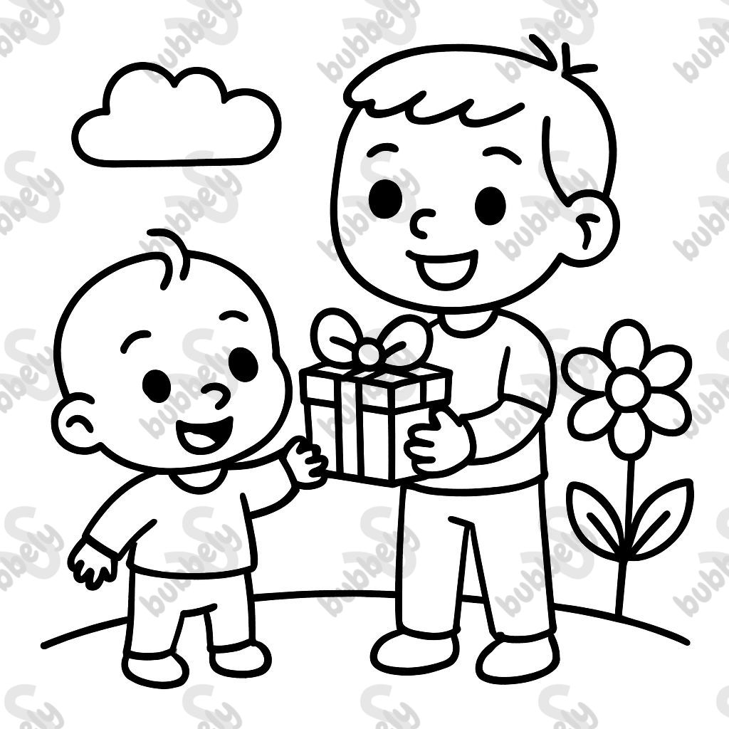 two brothers (1 and 3) with a gift and flowers