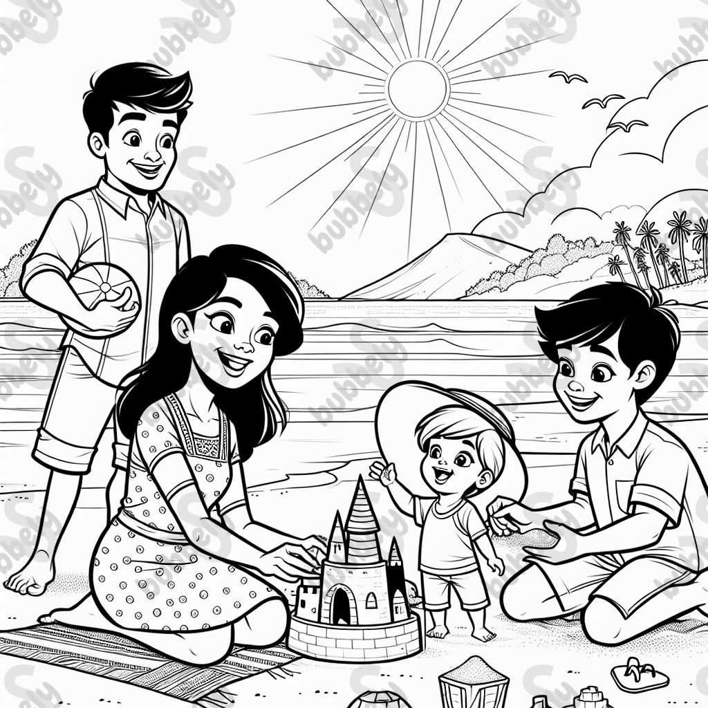 a family of 4, two boys. mom and dad at the beach 