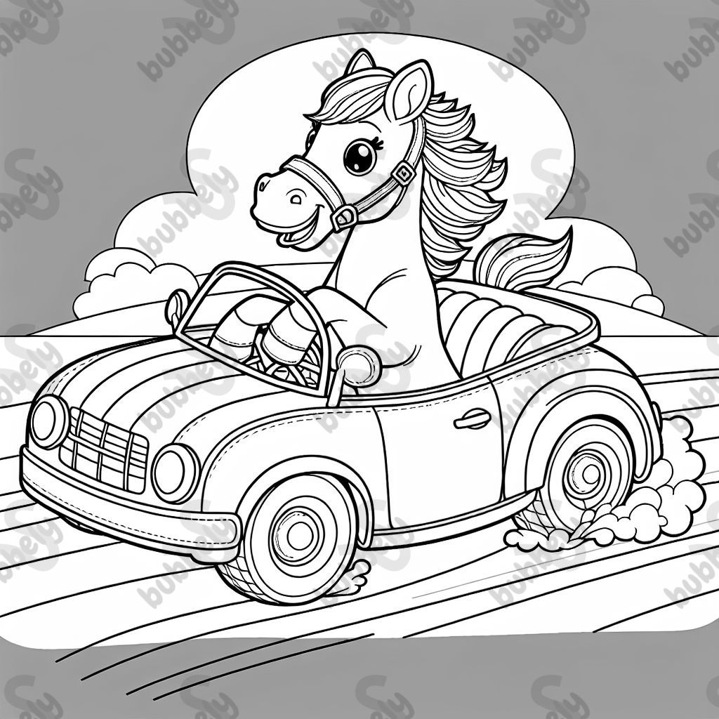 Un cheval conduisant une voiture