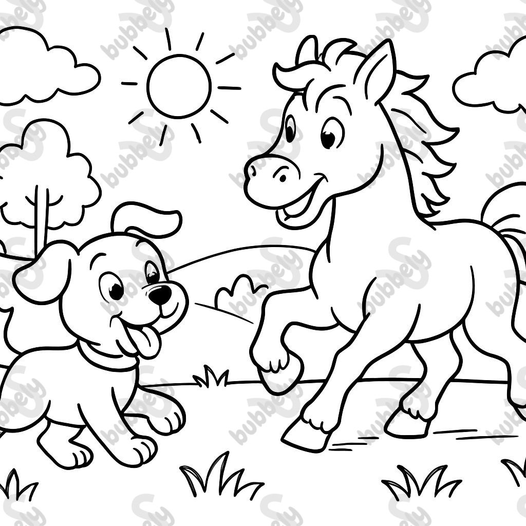 Puppy running with a horse