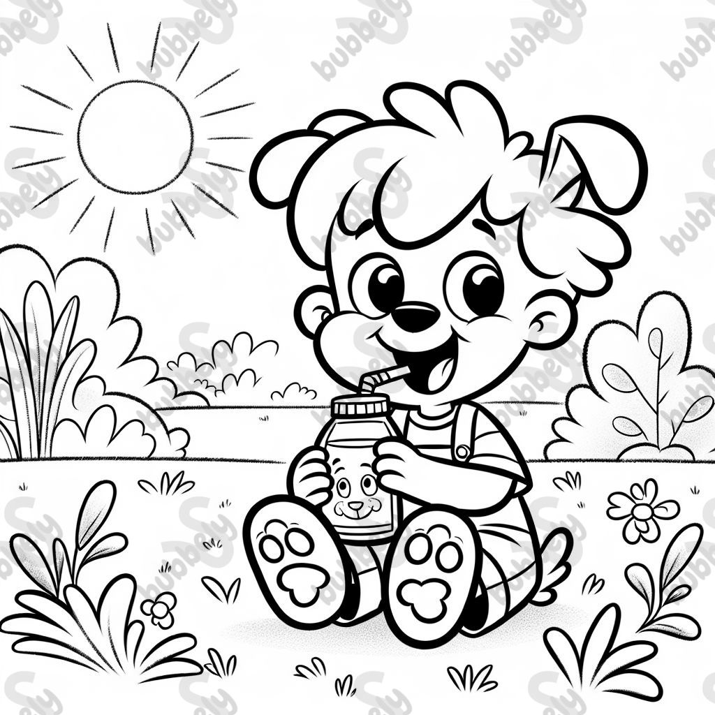 Ein kind mit hundepfoten und ein bier in der hand