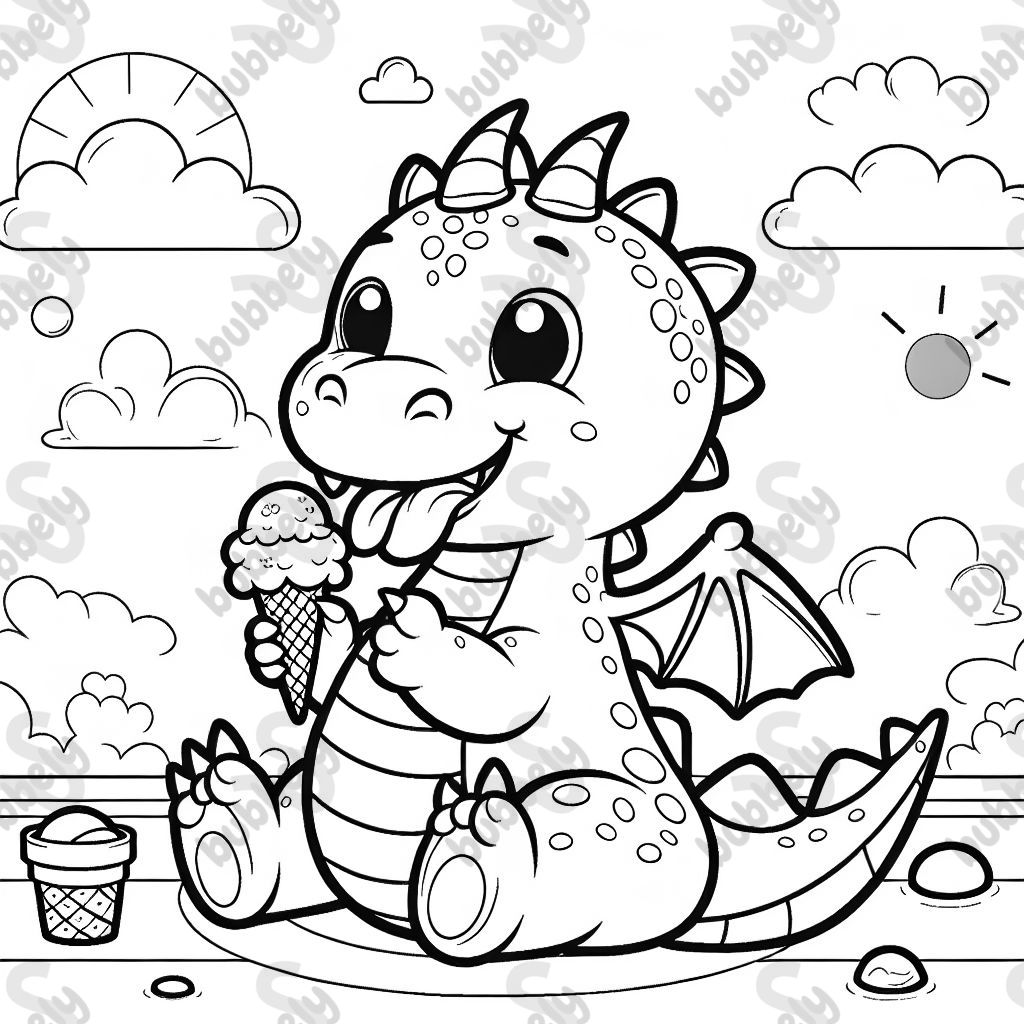 Dragon eating ice cream