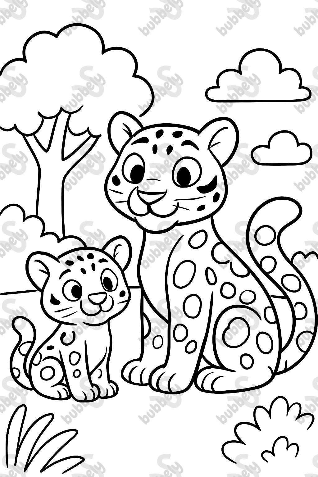 Um leopardo-nublado com seu filhote