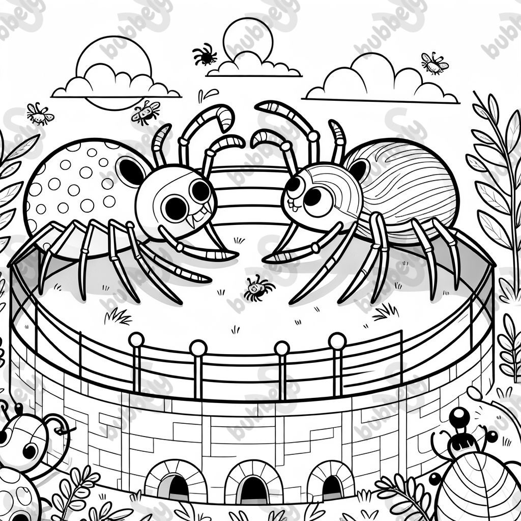 zwei Spinnen, die sich in einer Arena bekämpfen