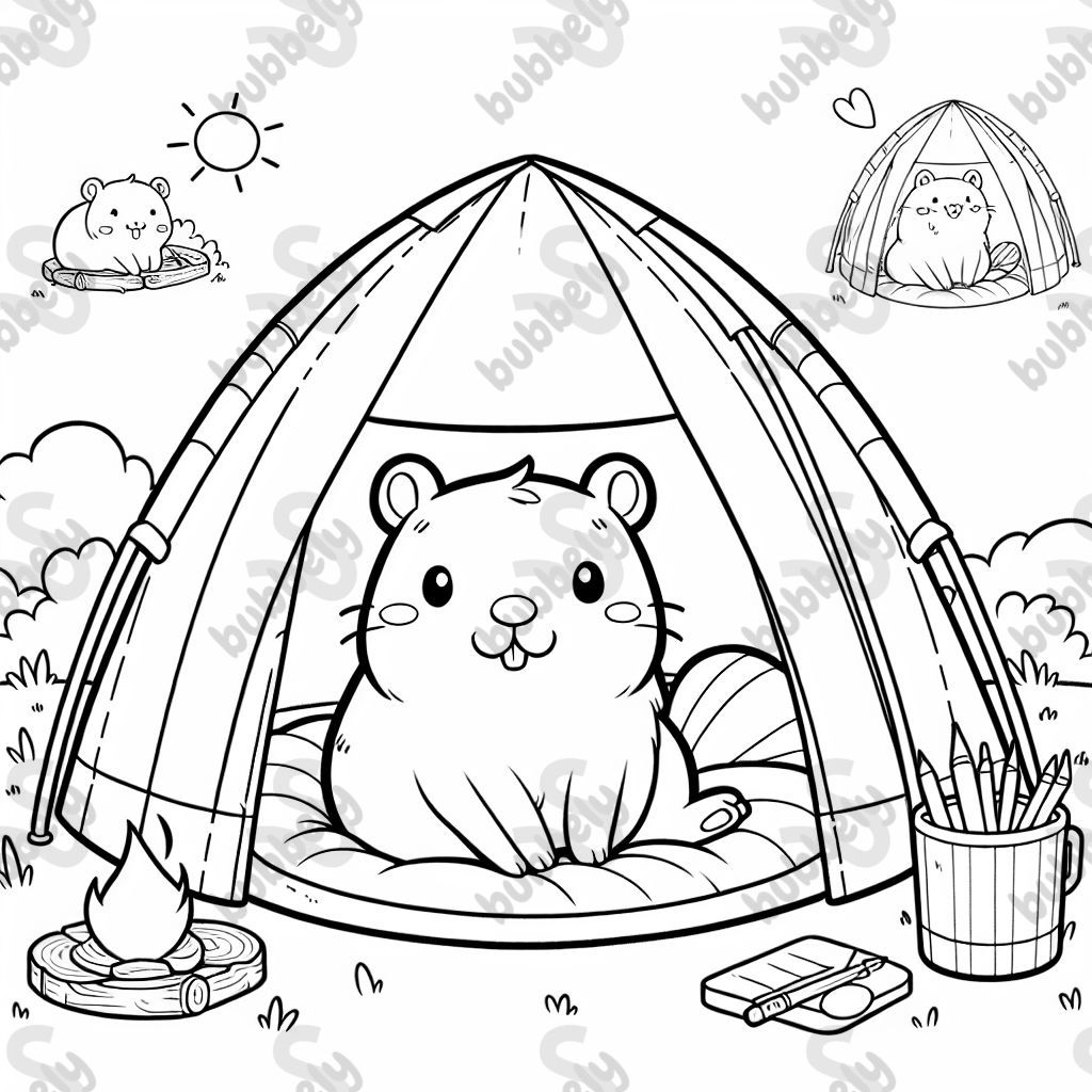 Un capybara anime assis dans une tente confortable Un capybara anime assis dans une tente confortable