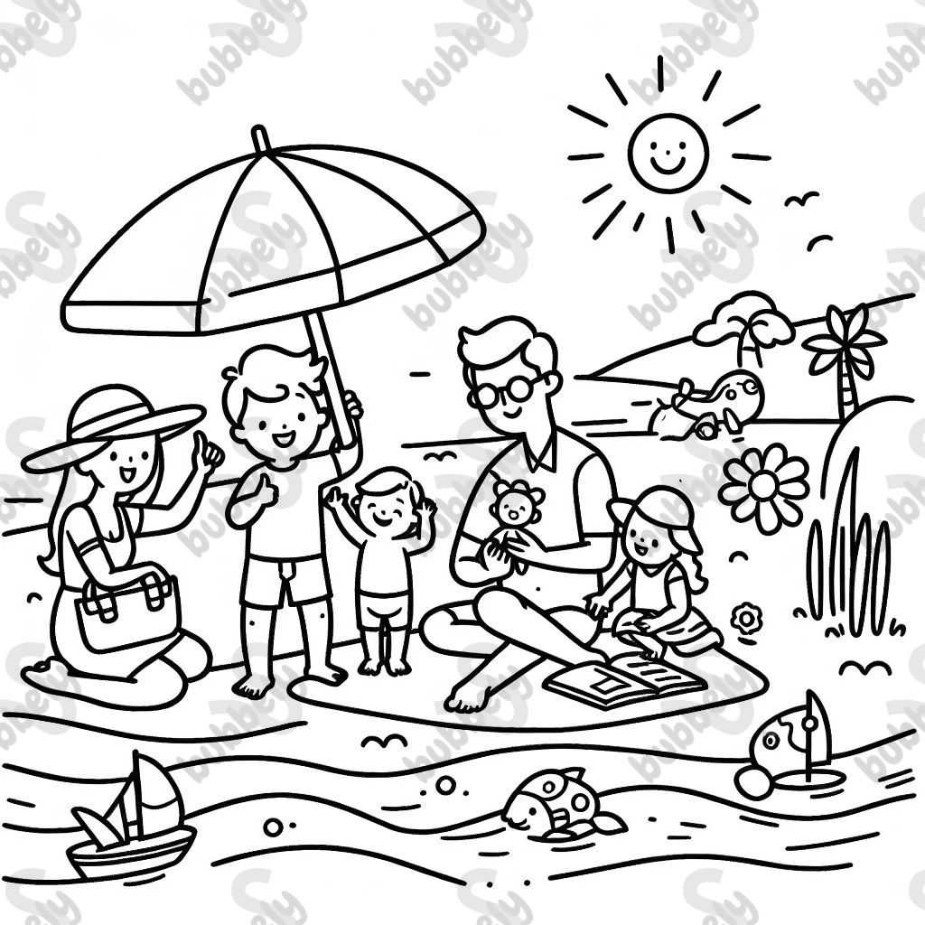 eine Familie mit einem Kind am Strand 