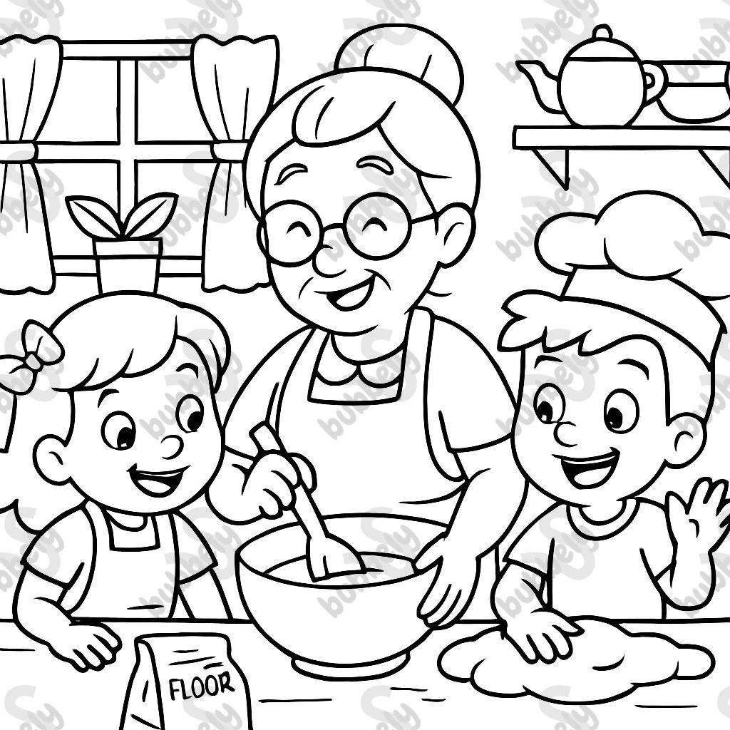 Grandma baking with grandson and granddaughter Grandma baking with grandson and granddaughter