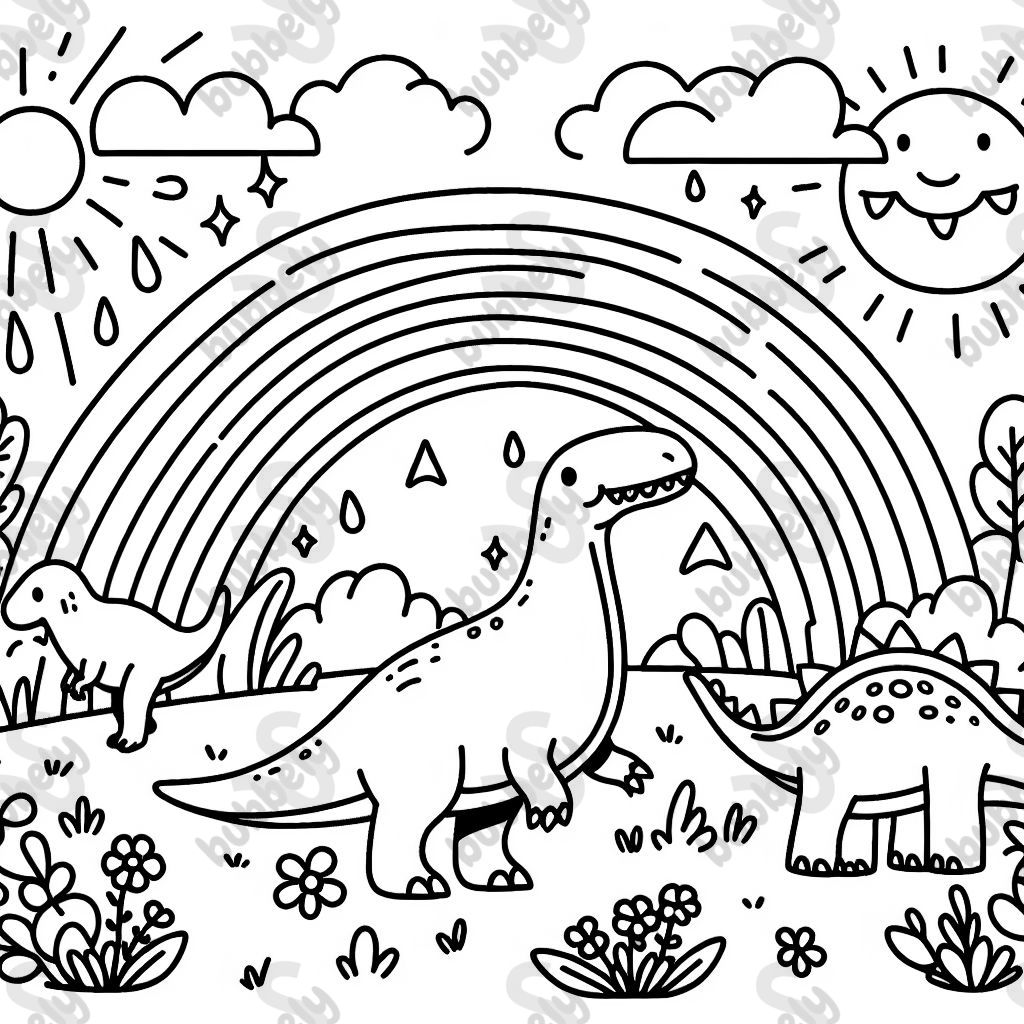 Einen Regenbogen mit Dinosaurier